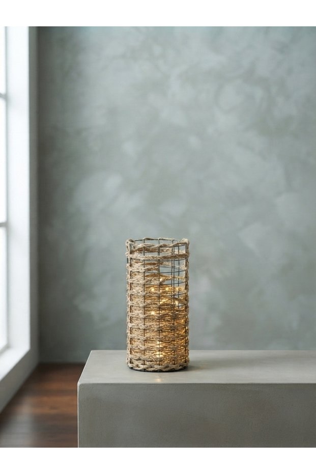 Wicker Weaving 15 cm Led Lighted Night Lamp Decorative Lantern Handmade