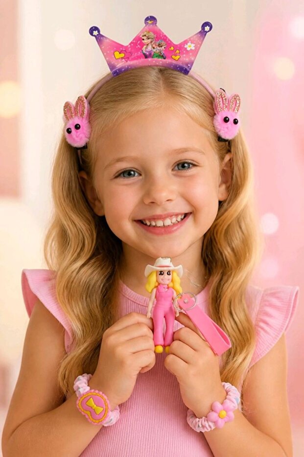 Six-Piece Children's Buckle Crown and Keychain Set