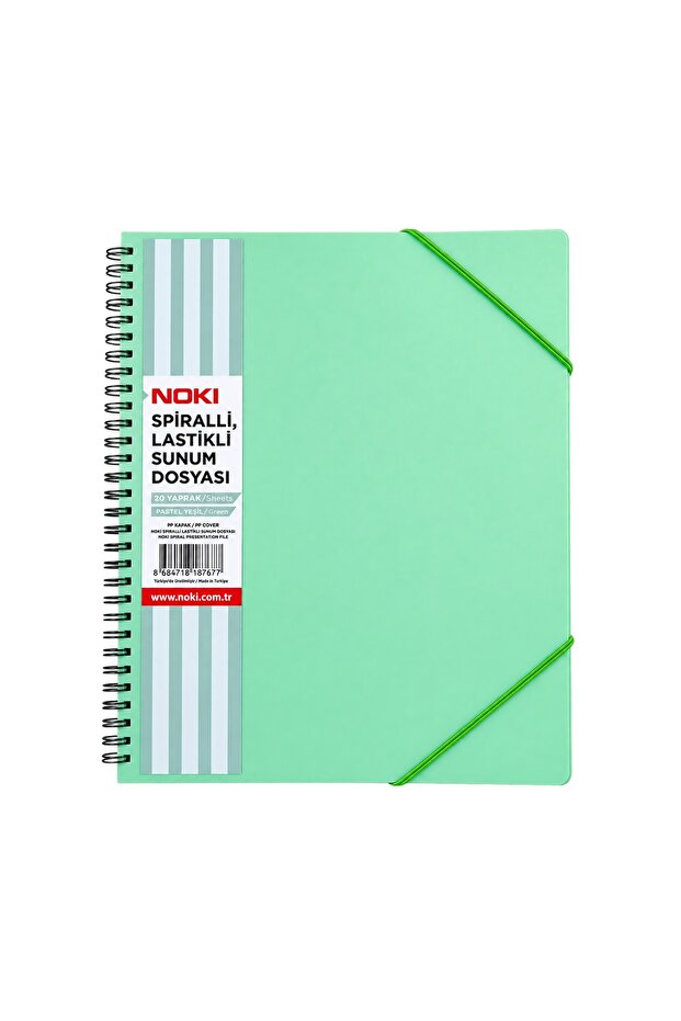 20 Sheets A4 Spiral Bound Elastic Presentation Folder Pastel Green