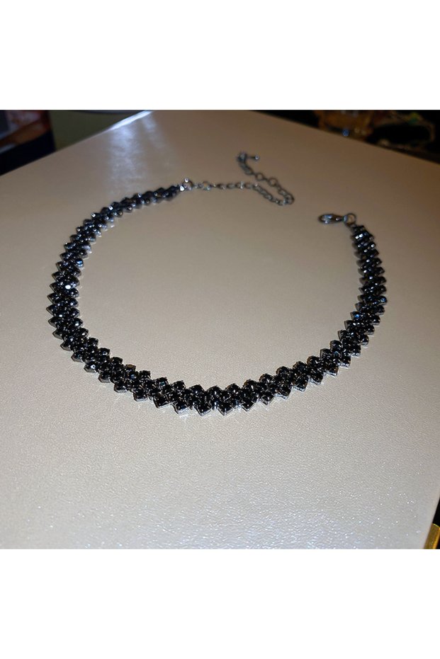 black FYUAN Fashion Silver Gold Color Black Rhinestone Choker Necklaces for Women Geometric Crystal