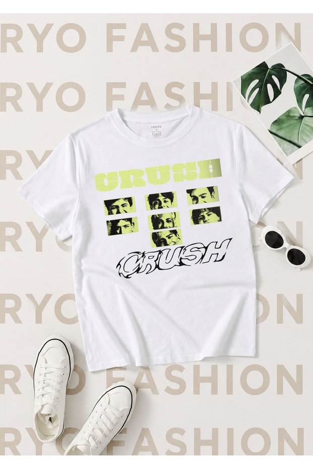 Unisex Wide Fit Crush Special Design Printed 100% Orhani̇k Cotton T-Shirt Tshirt Tshirt