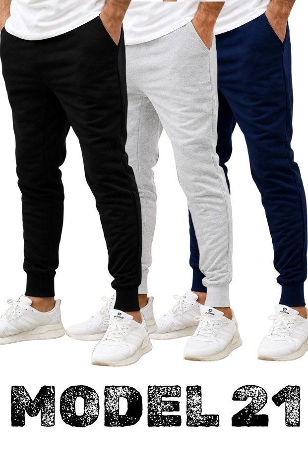 Set of 3/3 Pieces Unisex Ribbed Regular Black Gray Navy Blue Color Sports Sweatpants