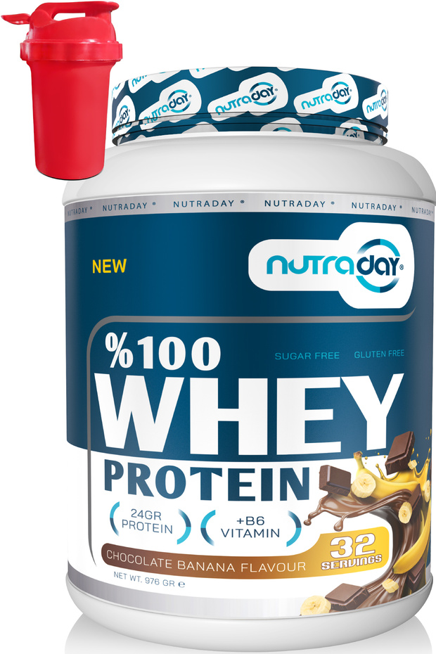 Whey Protein 976 Gr 32 Servings Banana Flavored 24 Grams of Protein 100% Protein Powder Shaker Gifted with a Shaker