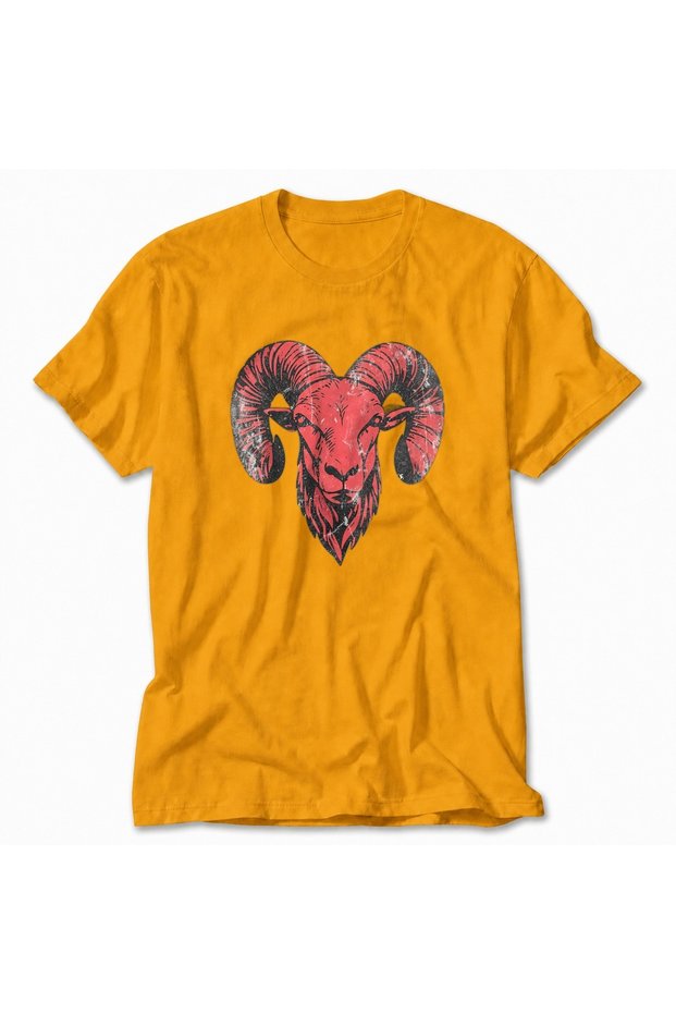 Women's Yellow Vintage Aries Design Graphic Printed Regular Fit 100% Cotton T-Shirt
