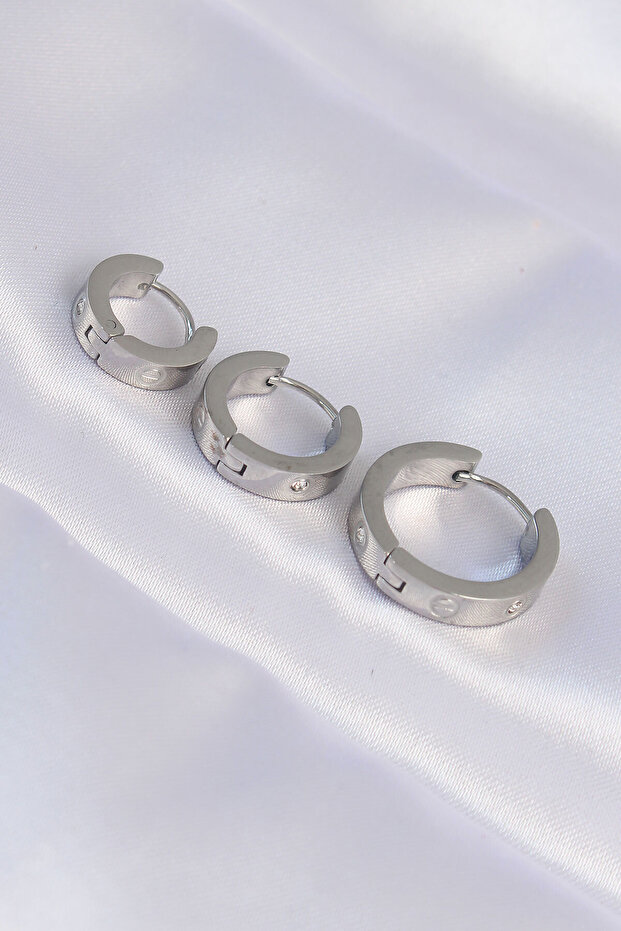 316L Steel Silver Color Zircon Stone Model Triple Hoop Earrings