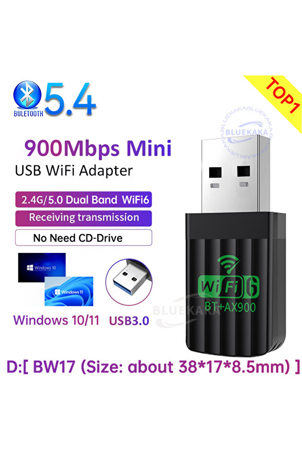 D 2IN1 WIFI6 BT5.4 2IN1 Driver Free Network Card WiFi6 Bluetooth 5.4 AX900Mbps Dual Band 2.4G+5GHz W