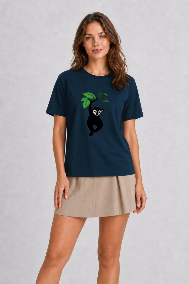Women's Tropical Lemur Retro Graphic - Navy Blue