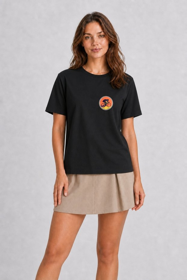 Women's Retro-Inspired Biker Graphic Design - Black
