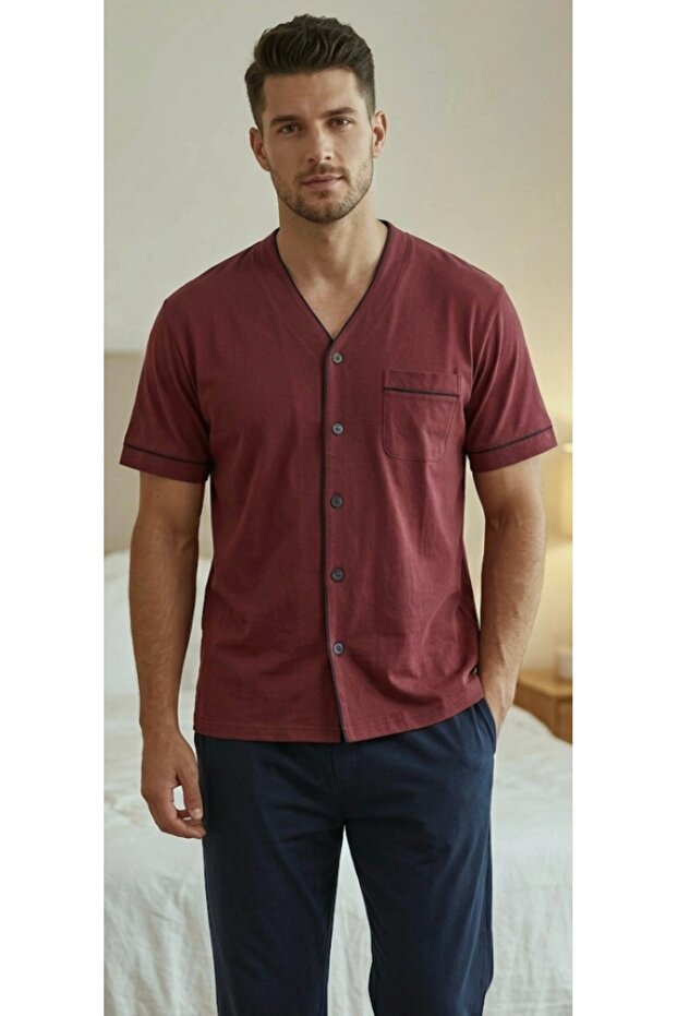 Front Buttoned Short Sleeve Men's Pajama Set