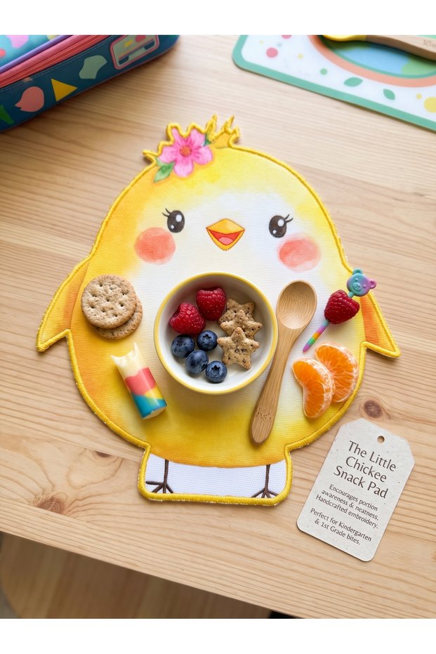 Yellow Chick Embroidery Edged Snack Mat with Flower Buckle 1 Piece