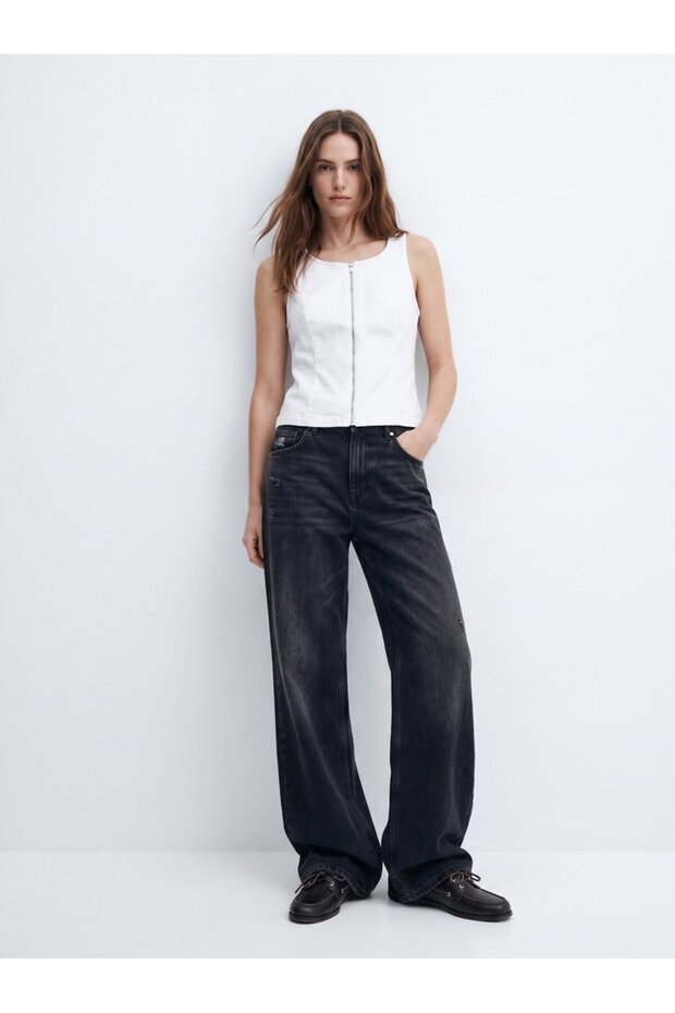 Isella Slim Fit Zippered White Jean Vest