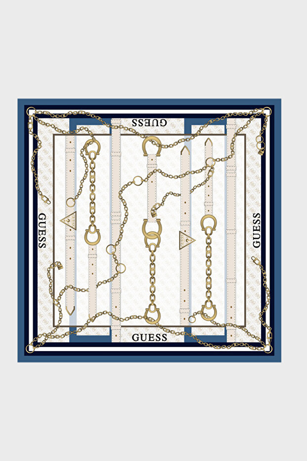 Square Patterned 90 X 90 cm Silk Scarf Aw5765Sil90 Women's Scarf Aw5765 Sil90 Blu