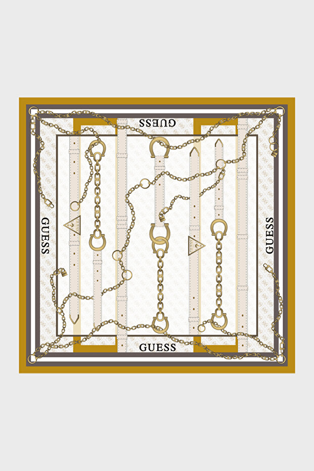 Square Patterned 90 X 90 cm Silk Scarf Aw5765Sil90 Women's Scarf Aw5765 Sil90 Yel
