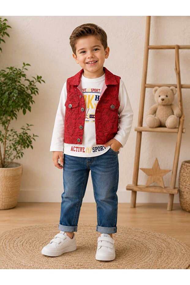 Boy's 3-Piece Seasonal Cotton Suit with Vest and Jeans