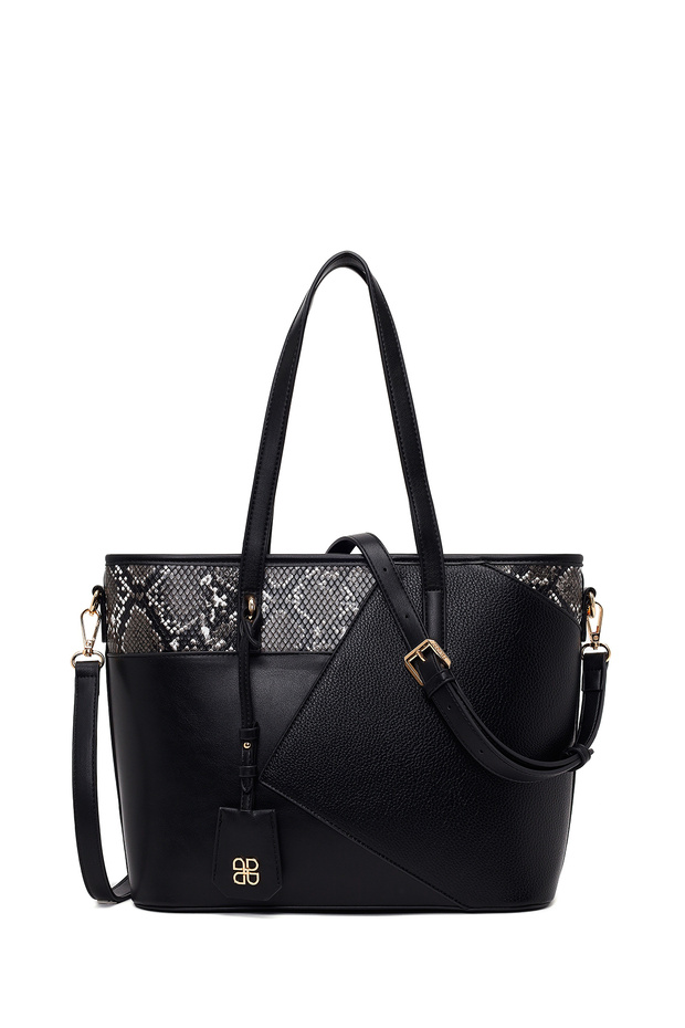 Women's Black Long Strap Printed Classic Shoulder Bag Ab150012Sk