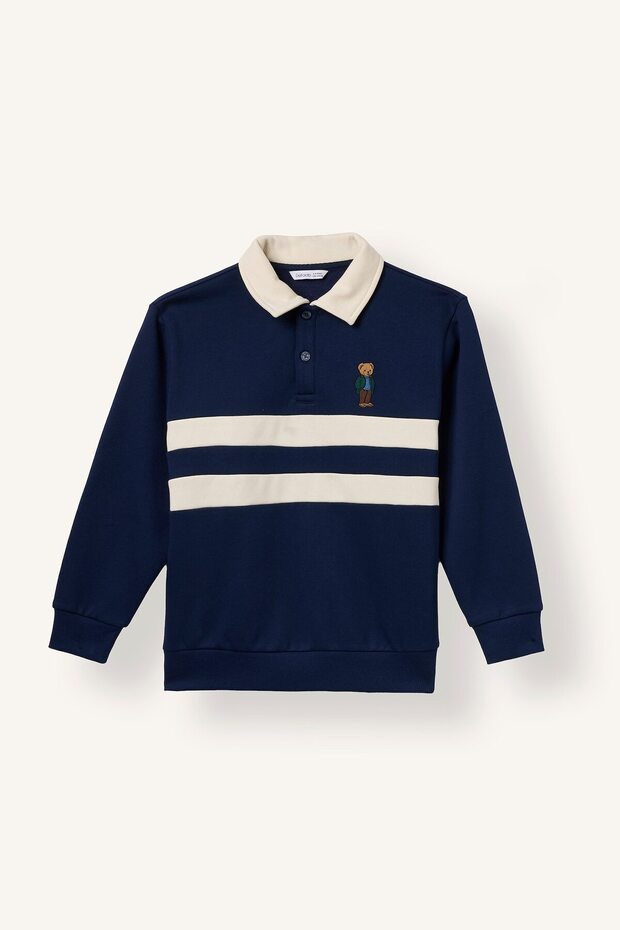 Oversize Polo Collar Striped Soft Furry Inside Long Sleeve Sweatshirt for Boys I3296A826Wn
