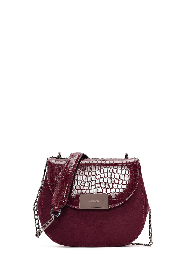 Women's Burgundy Chain Strap Printed Shoulder Bag Wb500001Sk