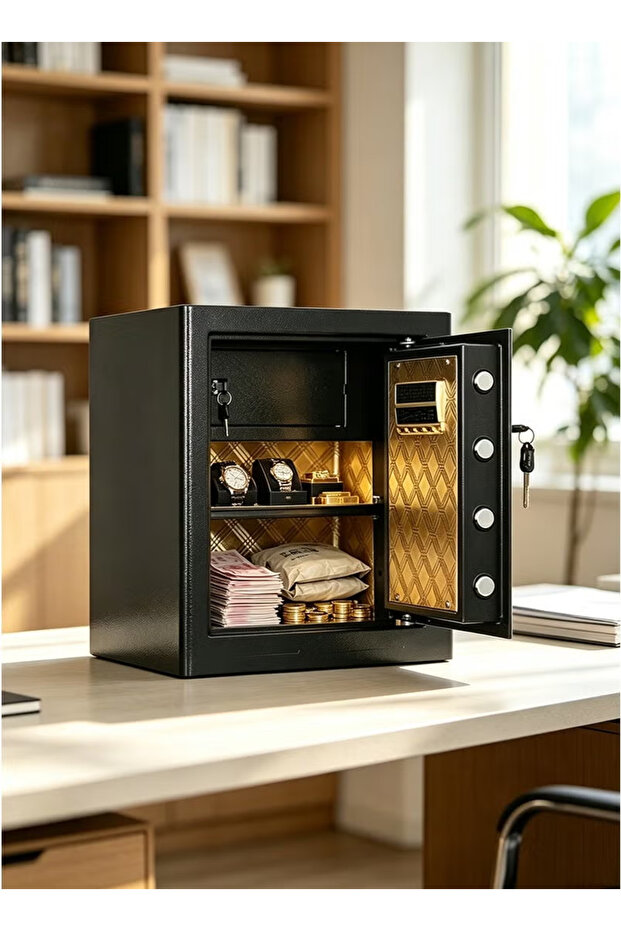 Fireproof Small Safe Box for Home & Office - Mini Digital Safe for Jewelry & Documents, Anti-Theft Bedside Security Cabinet for Valuables (H45cm x W38cm x D31cm - IC19)