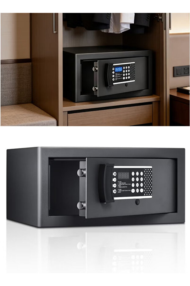 Small Motorized Safe Box for Home & Office - Digital Anti-Theft Mini Safe for Hotel Room, Waterproof & Moisture-Proof Touchpad Design, Jewelry & Valuables Security Cabinet (H21cm x W43cm x D36cm -)