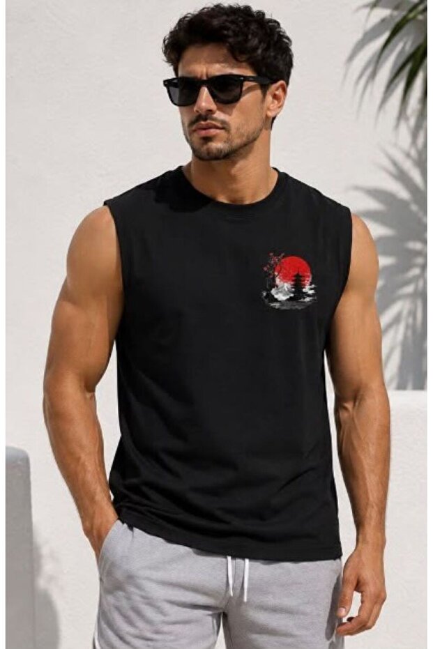Printed Men's Cotton Crew Neck Training Athlete Tank Top Sleeveless T-Shirt