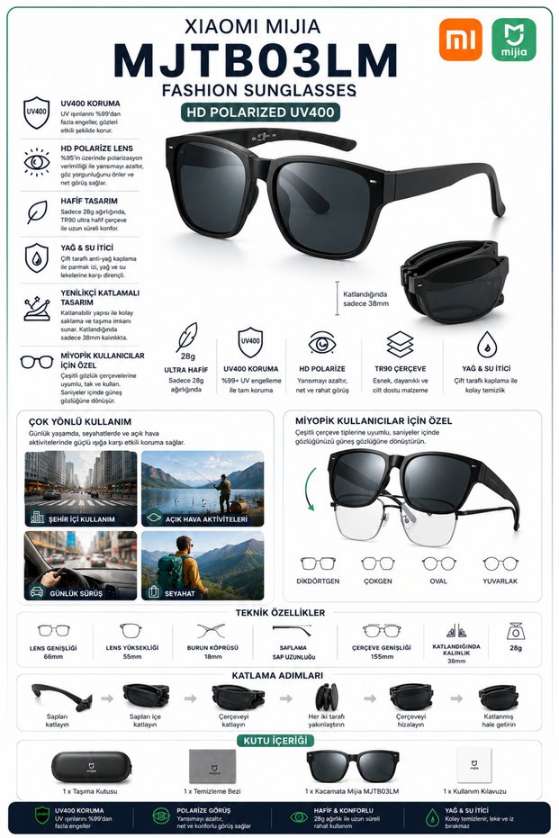Mijia Polarized Sunglasses Clip-On over Prescription Glasses Uv400 Small Compact Design Mjtb03Lm