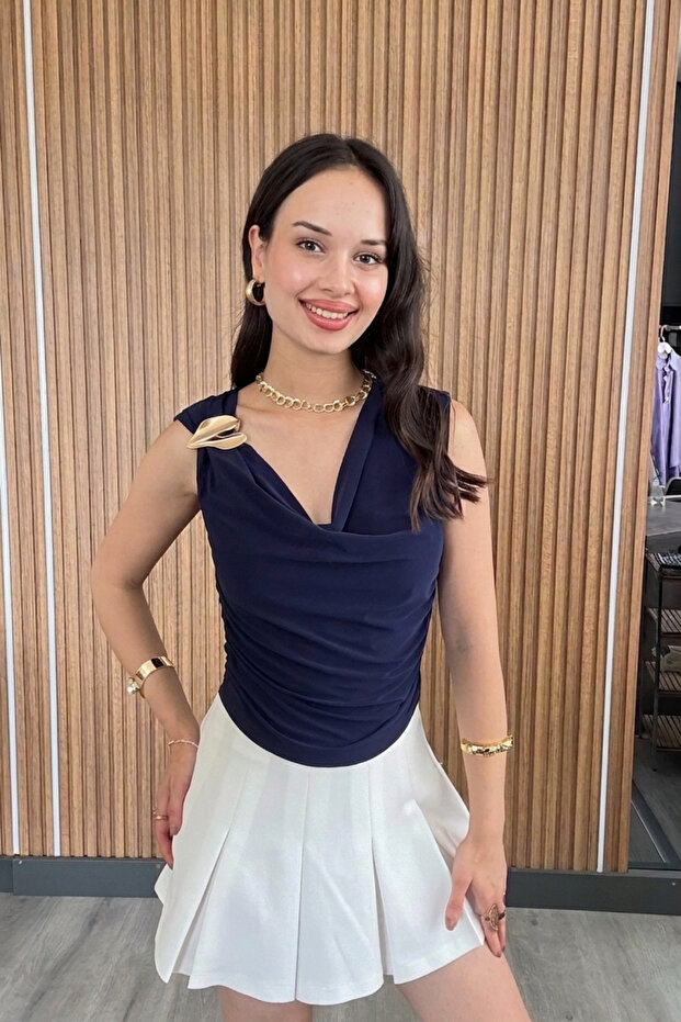 Women's Draped Blouse with Accessory Detail