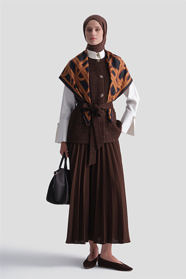 Tweed Vest and Skirt Set Brown