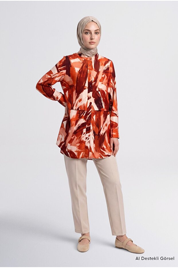 Abstract Patterned Tunic Orange