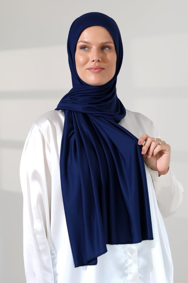 Women's Viscose Shawl Flexible Hijab Long Seasonal Navy Blue