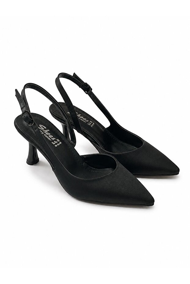 Women's Siena Black Suede 7 cm Heeled Pointed Toe Open Back Strap Shoes