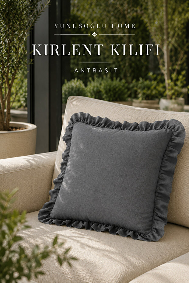 1 Piece Anthracite Ruffled Decorative Throw Pillow Cover 100% Cotton 45X45 cm