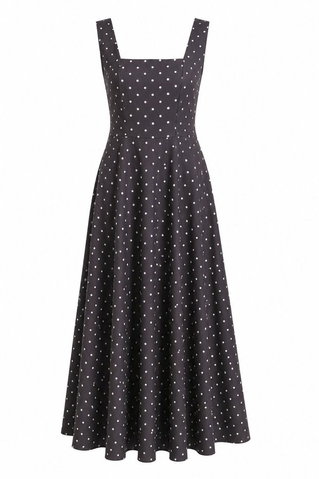 Bitter Brown Polka Dot Dress with Bow at the Waist - 2Y5107