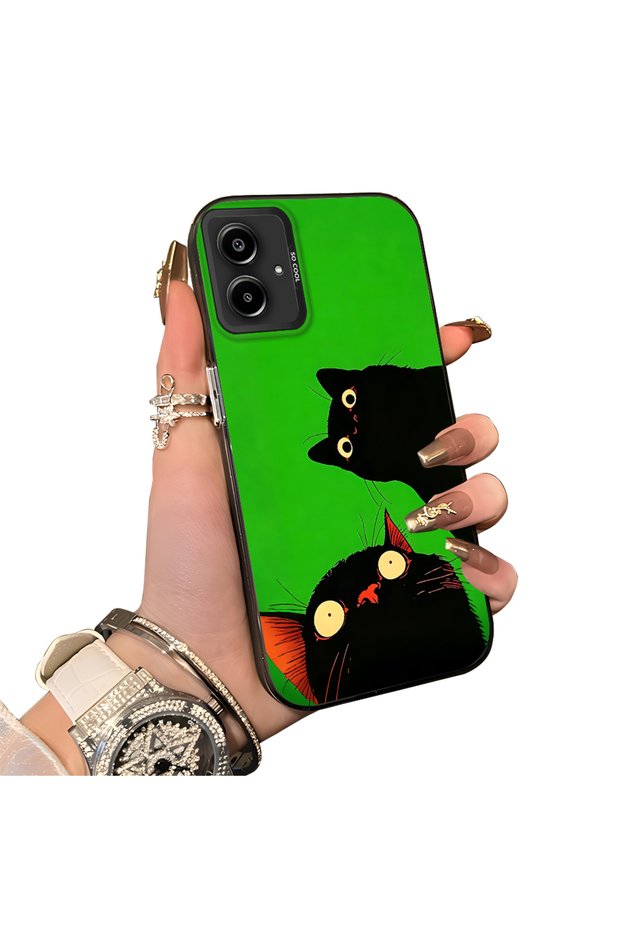 Samsung Galaxy A06 4G/5G Compatible Hard Acrylic Back Silicone Edge Lens Protection Case Cat