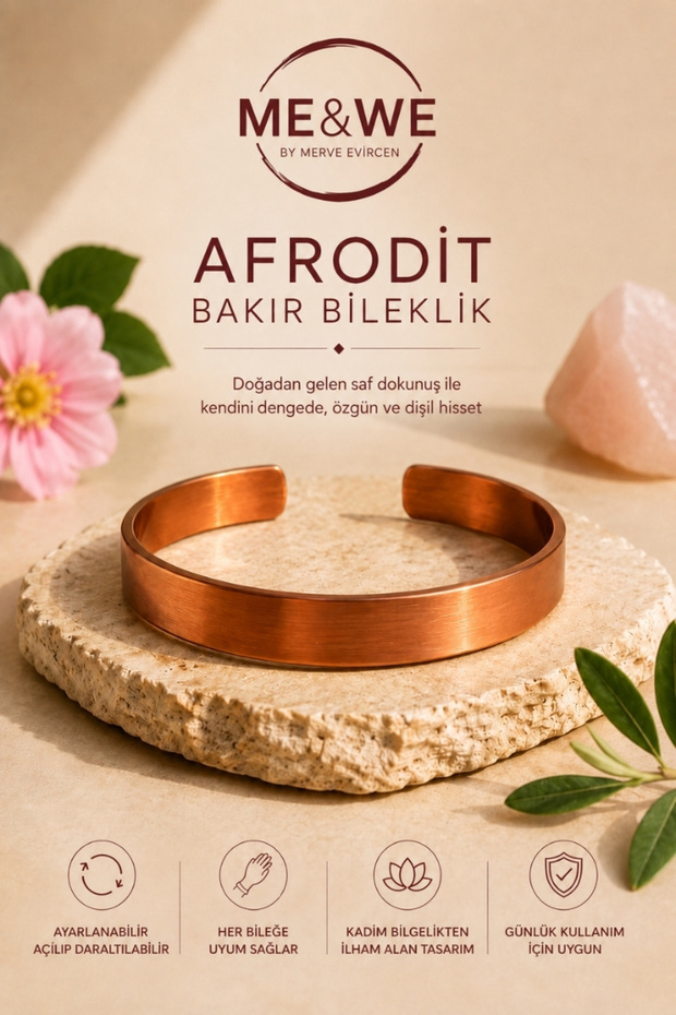 Me&We Aphrodite Copper Bracelet – Adjustable Women's Bracelet with Feminine Energy Theme