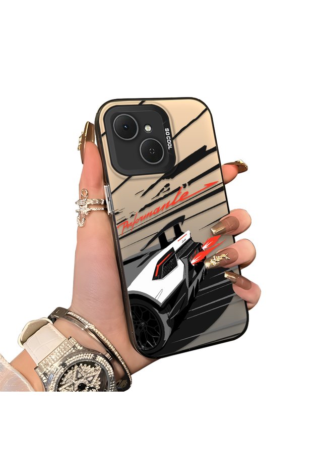 Tecno Spark 40C Compatible Stylish Racing Car Pattern Acrylic Back Panel Silicone Edge Shock Absorbing Case