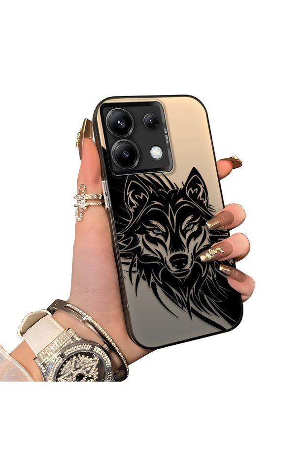 Xiaomi Poco X6 Compatible Hard Acrylic Back Silicone Edge Lens Protection Case Wolf