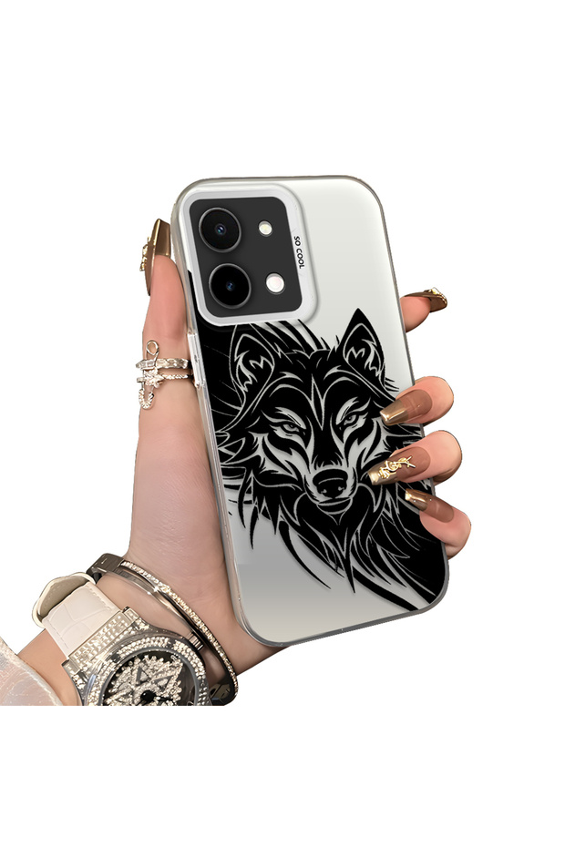 Vivo Y28 4g Compatible Hard Acrylic Back Silicone Edge Lens Protection Case Wolf