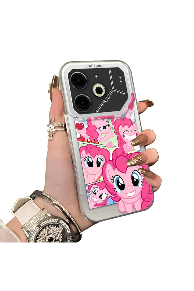 Tecno Pova 6/Pova 6 Pro 5g Compatible Pinkie Pie Multiple Face Expression Printed Hard Acrylic Back Soft Silicone Frame Case