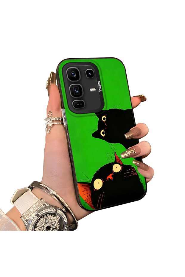Infinix Note 50 Pro Plus Compatible Hard Acrylic Back Silicone Edge Lens Protection Case Cat