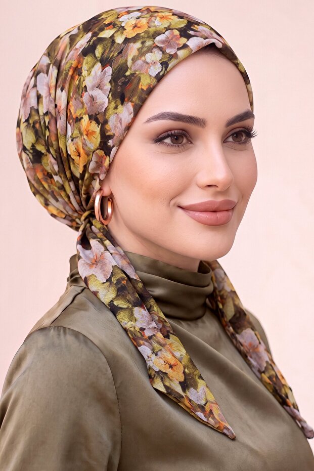 Floral Patterned Practical Ready-To-Wear Scarf Bonnet