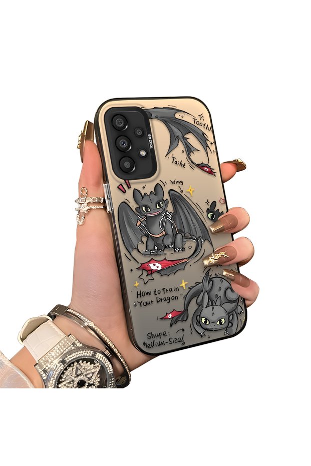 Samsung Galaxy A33 Compatible Hard Acrylic Back Silicone Edge Lens Protection Case Dragon