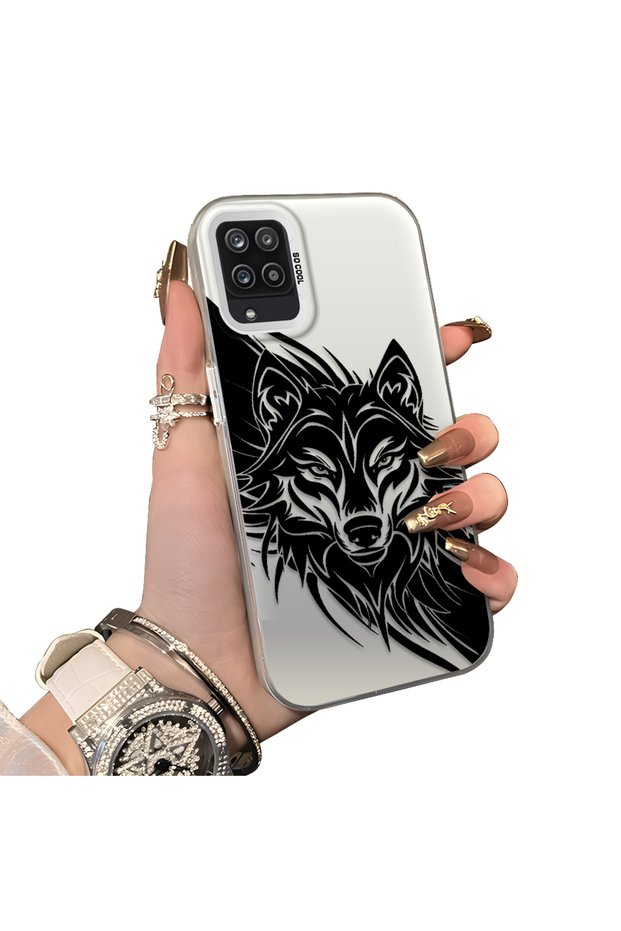 Samsung Galaxy A12/M12 Compatible Hard Acrylic Back Silicone Edge Lens Protection Case Wolf