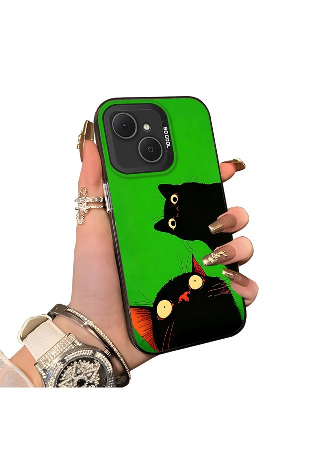 Tecno Spark 40C Compatible Hard Acrylic Back Silicone Edge Lens Protection Case Cat