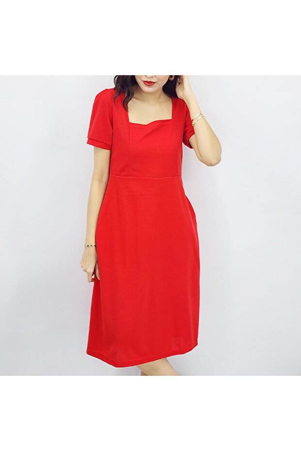 Women's Red Short sleeve Midi Dress