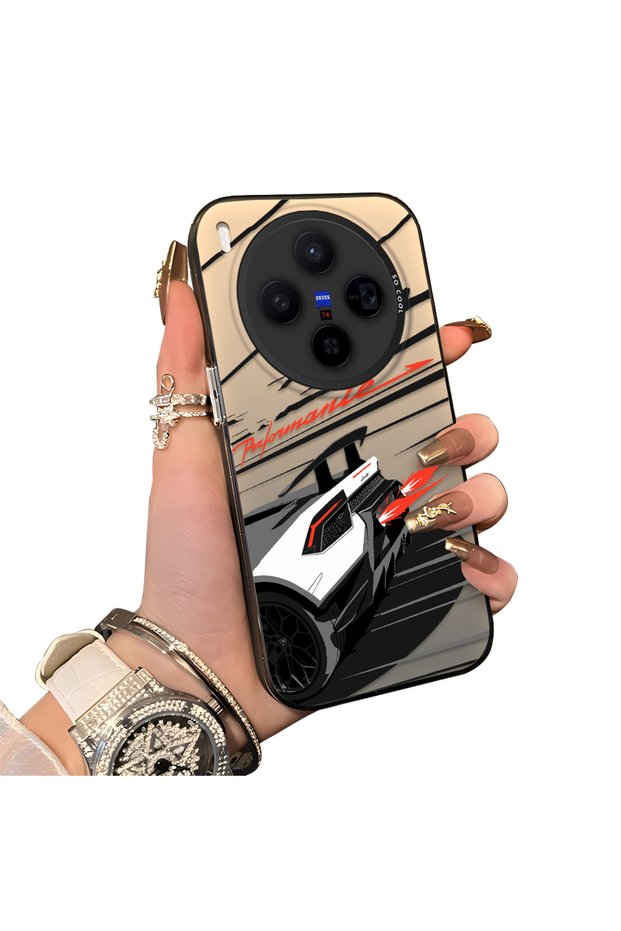 Vivo X300 Compatible Stylish Racing Car Pattern Acrylic Back Panel Silicone Edge Shock Absorbing Case