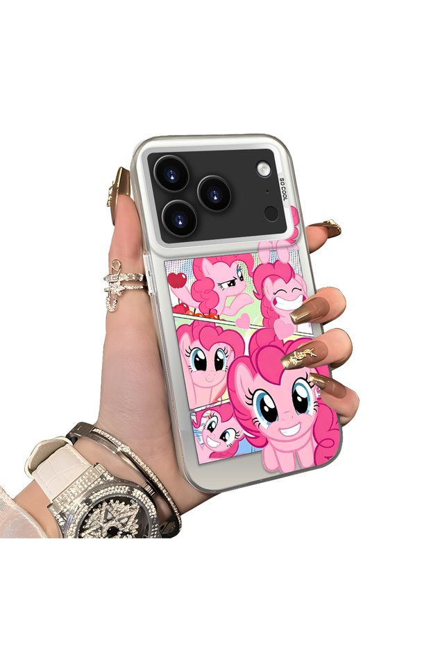iPhone 17 Pro Max Compatible Pinkie Pie Multiple Face Expression Printed Hard Acrylic Back Soft Silicone Frame Case