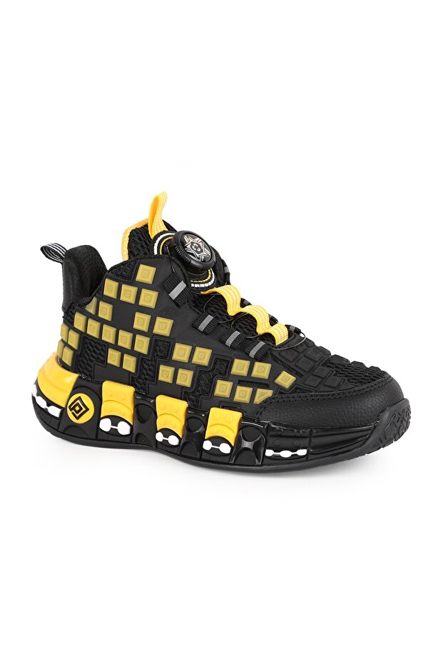 Boys' Sports Shoes with Rotating Locking System, Lego Block Embossed Pattern, Light Sole Sneaker 1974