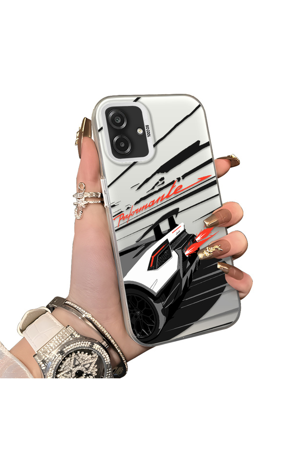 Samsung Galaxy A07 4g Compatible Stylish Racing Car Pattern Acrylic Back Panel Silicone Edge Shock Absorbing Case