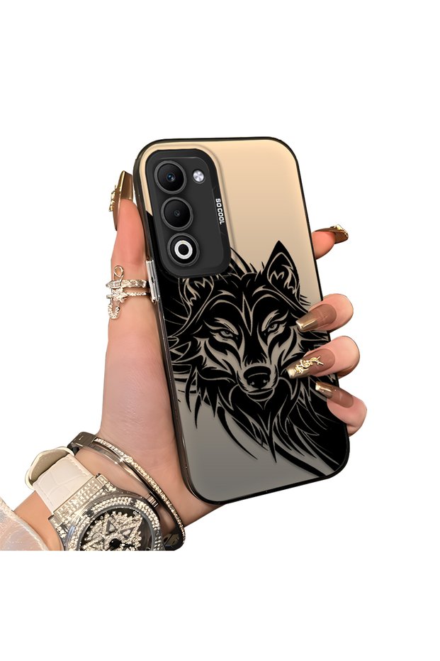 Oppo A5 4G/5G Compatible Hard Acrylic Back Silicone Edge Lens Protection Case Wolf