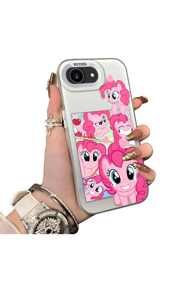 iPhone 16E Compatible Pinkie Pie Multiple Face Expression Printed Hard Acrylic Back Soft Silicone Frame Case